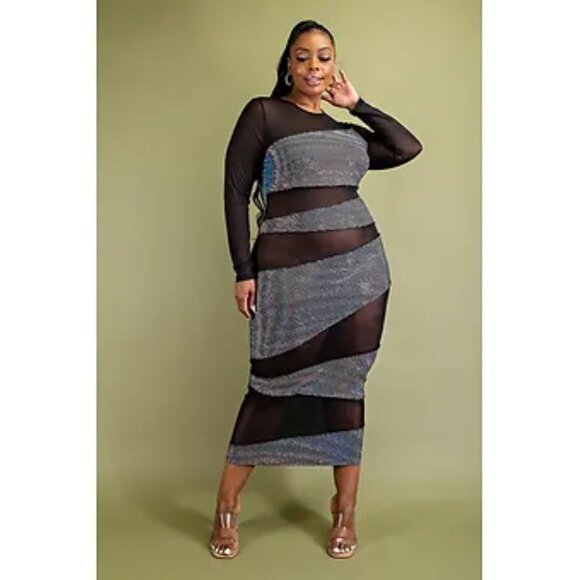 Mesh Inset Midi Dress - Plus Size NWT - Picture 1 of 2